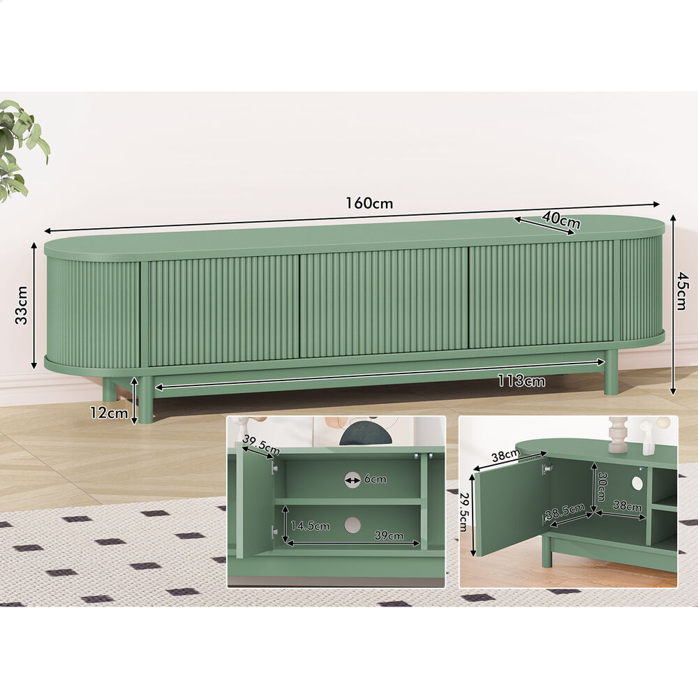 ALFORDSON TV Cabinet Entertainment Unit Stand 160cm Storage Shelf Green