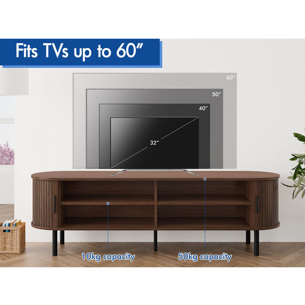ALFORDSON Entertainment Unit TV Cabinet Stand 160cm Tambour Sliding Doors Walnut