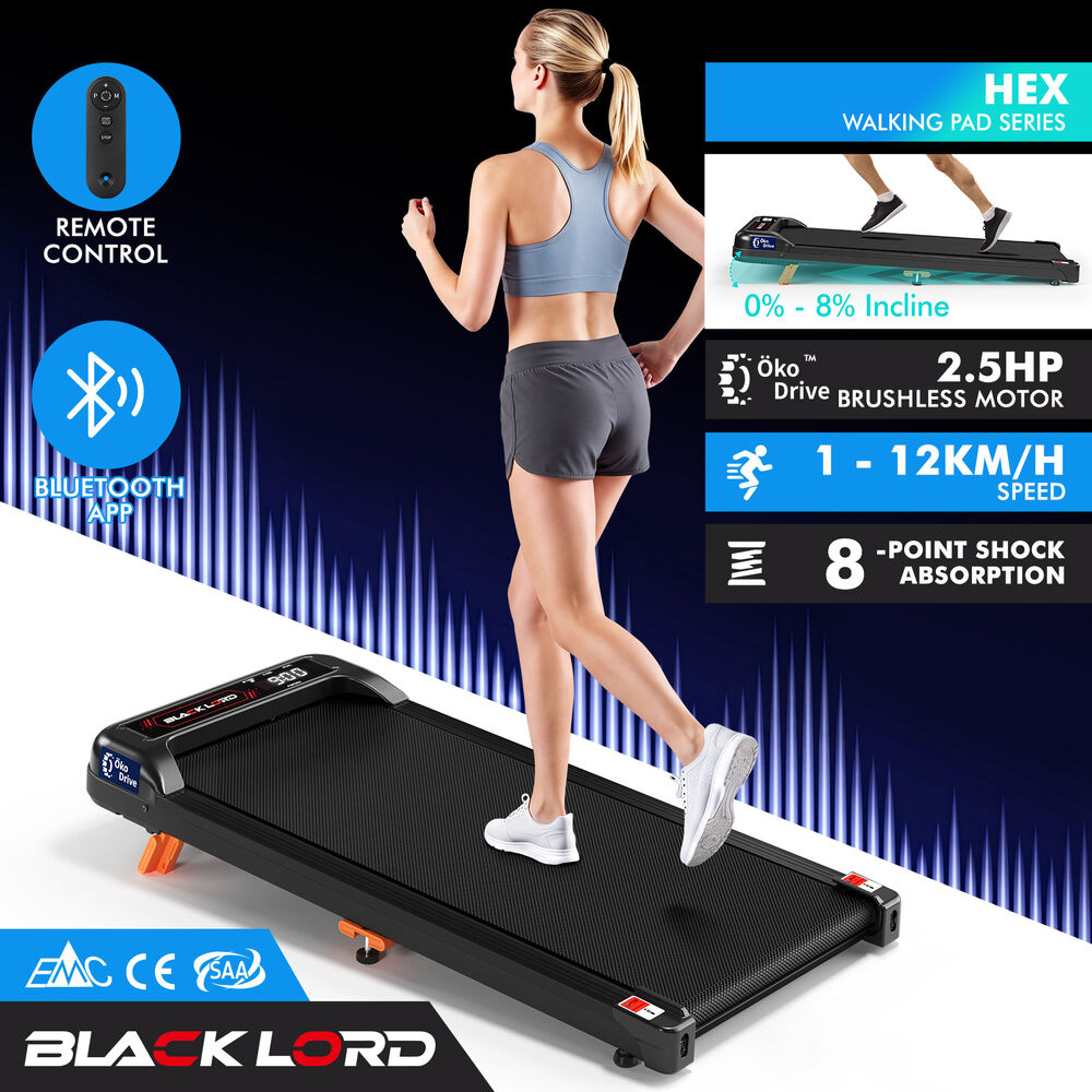 BLACK LORD Treadmill Electric Walking Pad Incline Under Desk Home Gym Black