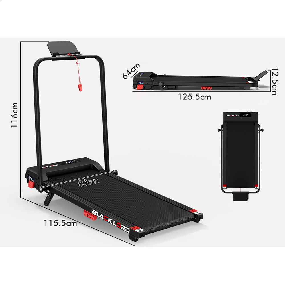 BLACK LORD Walking Pad Treadmill 14% Incline Magnetic Remote Foldable Black