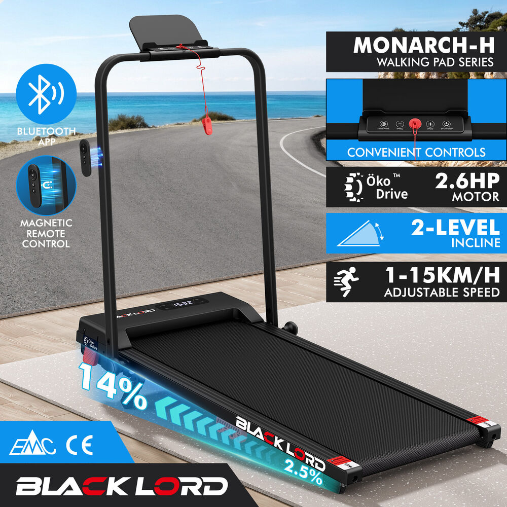 BLACK LORD Walking Pad Treadmill 14% Incline Magnetic Remote Foldable Black
