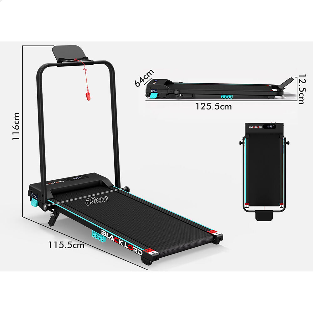 BLACK LORD Walking Pad Treadmill 14% Incline Magnetic Remote Foldable Cyan