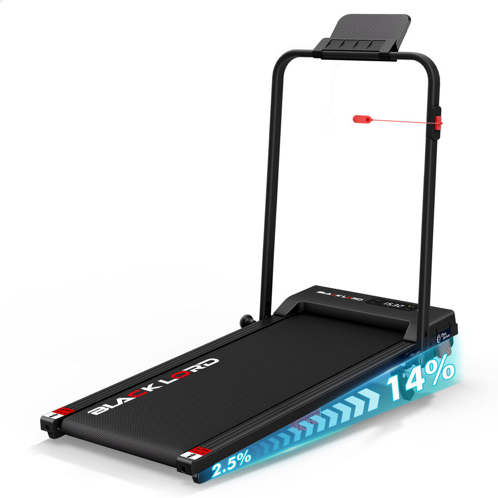 BLACK LORD Treadmill Walking Pad 14% Incline Foldable Magnetic Remote 38cm Black