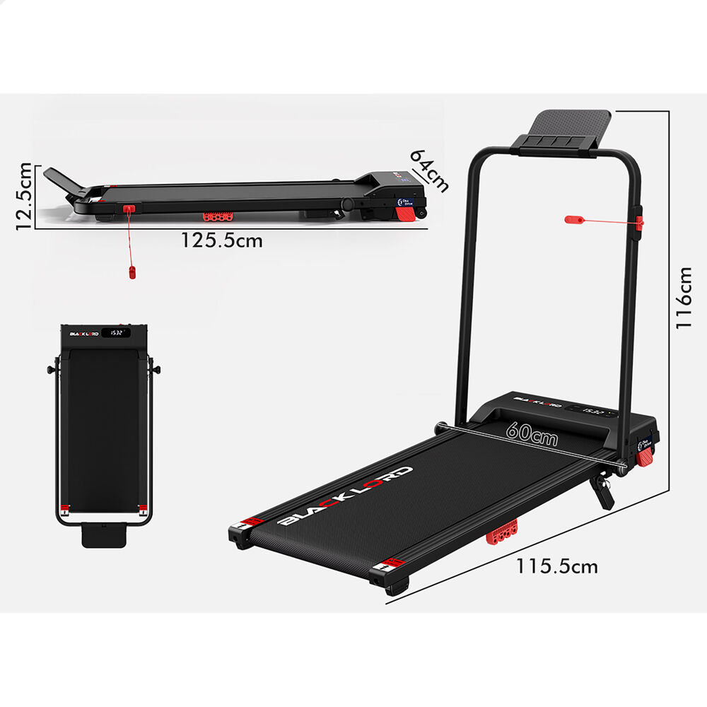 BLACK LORD Treadmill Walking Pad 14% Incline Foldable Magnetic Remote 38cm Black