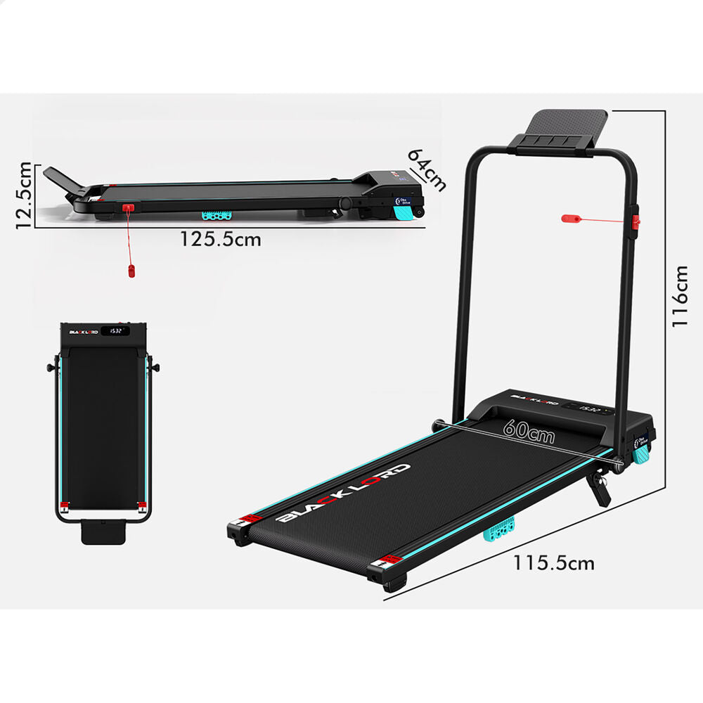 BLACK LORD Treadmill Walking Pad 14% Incline Foldable Magnetic Remote 38cm Cyan