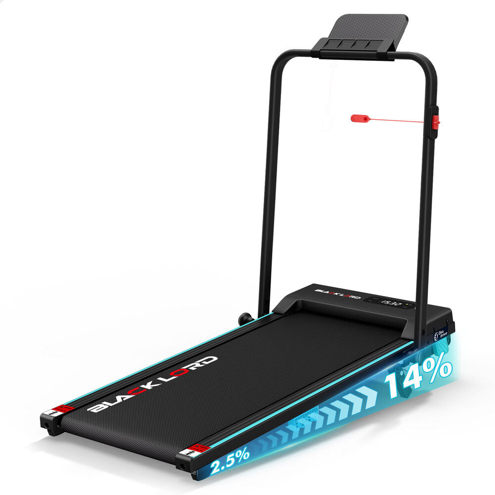 BLACK LORD Treadmill Walking Pad 14% Incline Foldable Magnetic Remote 38cm Cyan