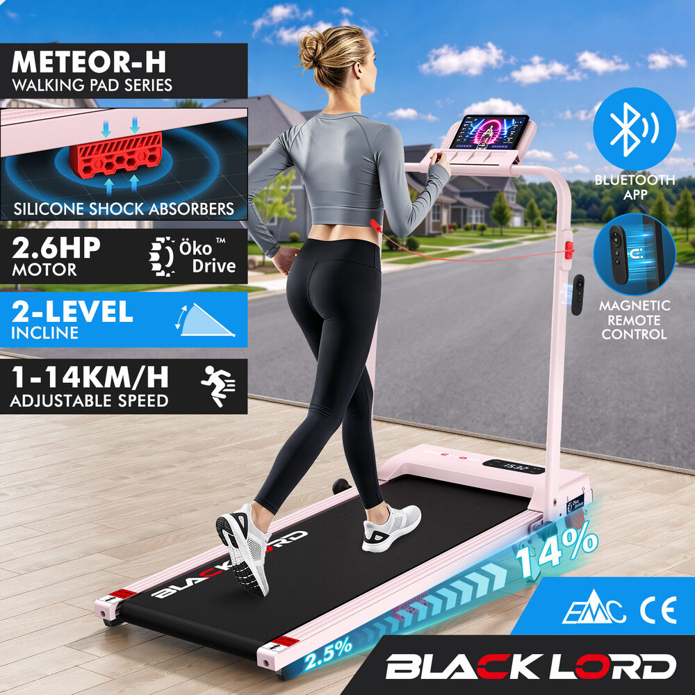 BLACK LORD Treadmill Walking Pad 14% Incline Foldable Magnetic Remote 38cm Pink