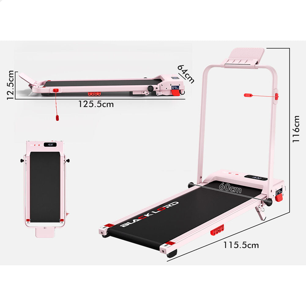 BLACK LORD Treadmill Walking Pad 14% Incline Foldable Magnetic Remote 38cm Pink