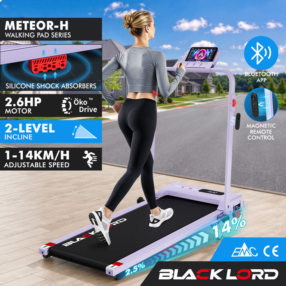 BLACK LORD Treadmill Walking Pad 14% Incline Foldable Magnetic Remote Purple
