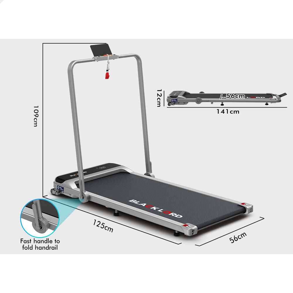 BLACK LORD Treadmill Electric Walking Pad Incline Home Gym Foldable Silver