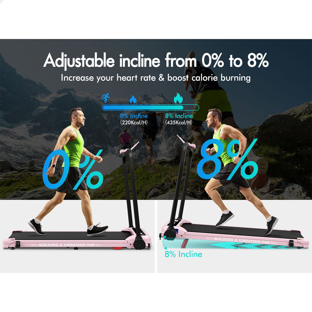 BLACK LORD Treadmill 4-in-1 Walking Vibration Pad Incline Home Gym Foldable Pink
