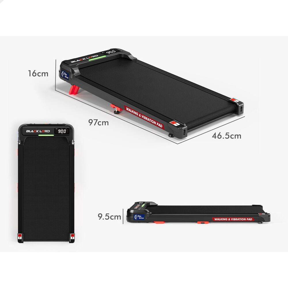 BLACK LORD Treadmill Vibration Walking Pad Electric LED Light Incline Black