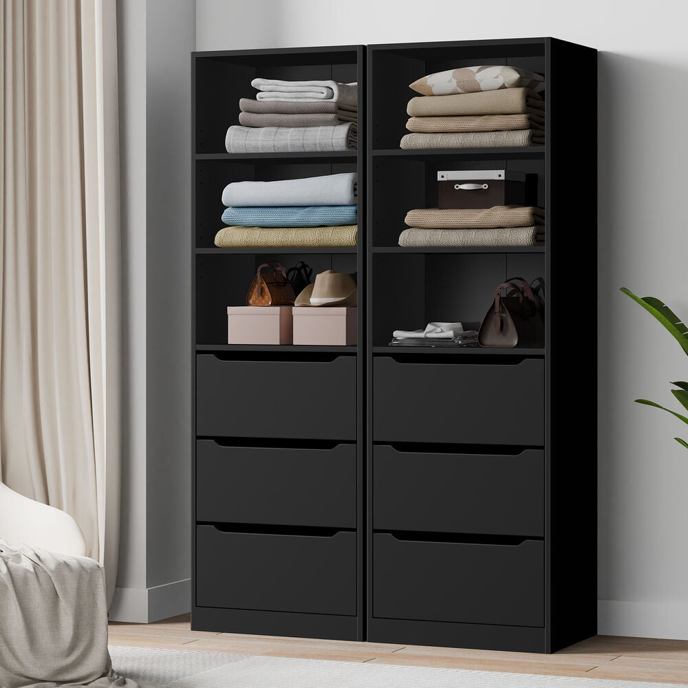 ALFORDSON 2x Wardrobe Clothes Storage Cabinet Organizer 3 Drawers Black