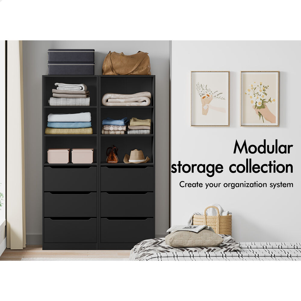 ALFORDSON 2x Wardrobe Clothes Storage Cabinet Organizer 3 Drawers Black