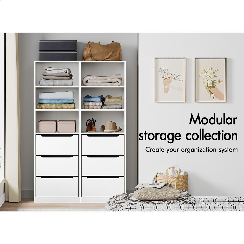 ALFORDSON 2x Wardrobe Clothes Storage Cabinet Organizer 3 Drawers White