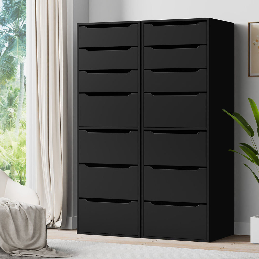 ALFORDSON 2x Wardrobe Clothes Storage Cabinet Organizer 7 Drawers Black