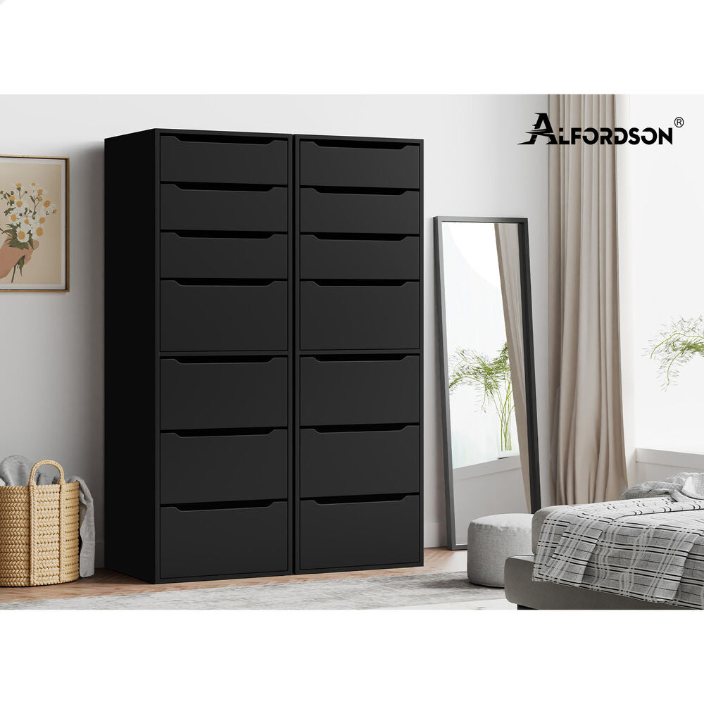 ALFORDSON 2x Wardrobe Clothes Storage Cabinet Organizer 7 Drawers Black