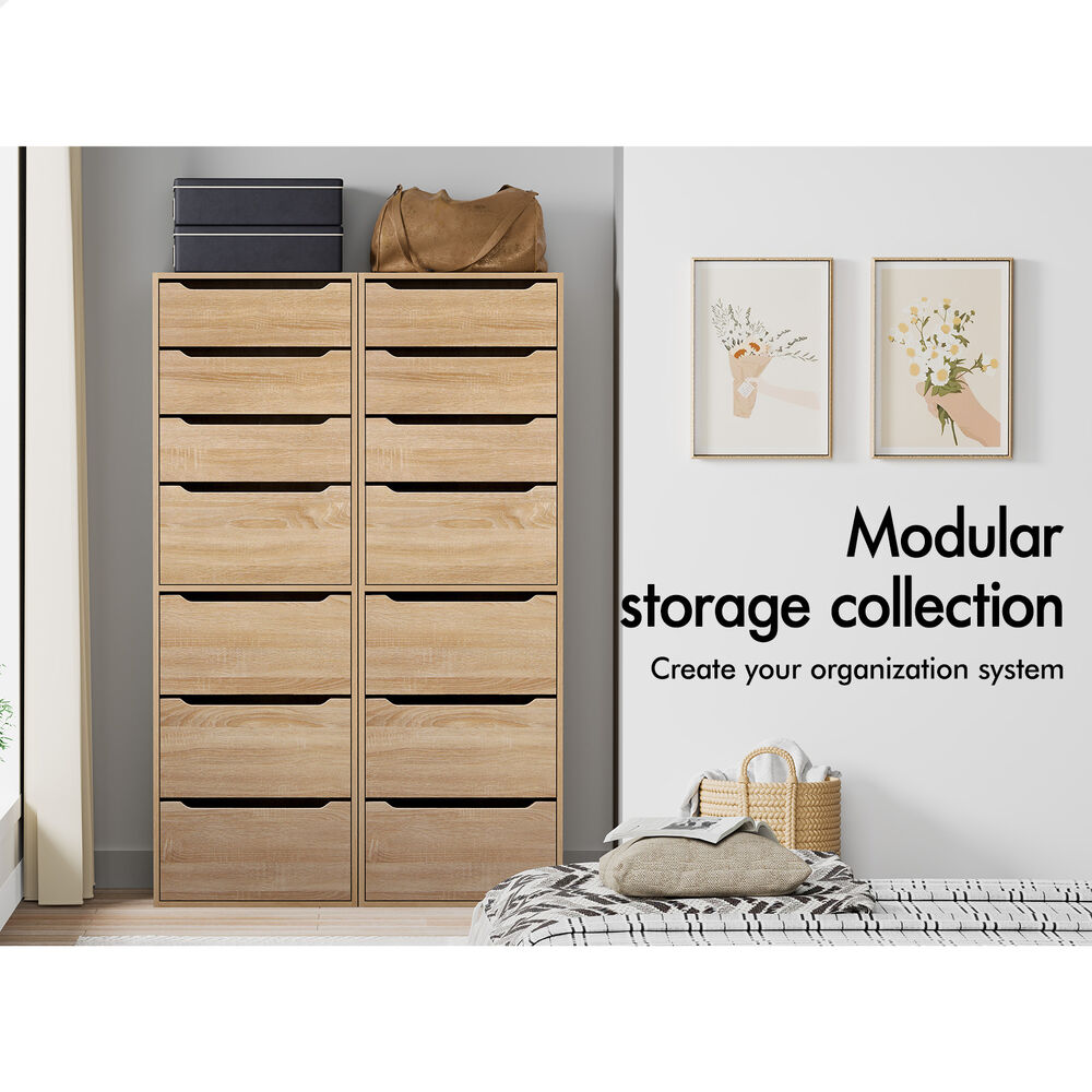 ALFORDSON 2x Wardrobe Clothes Storage Cabinet Organizer 7 Drawers Wood