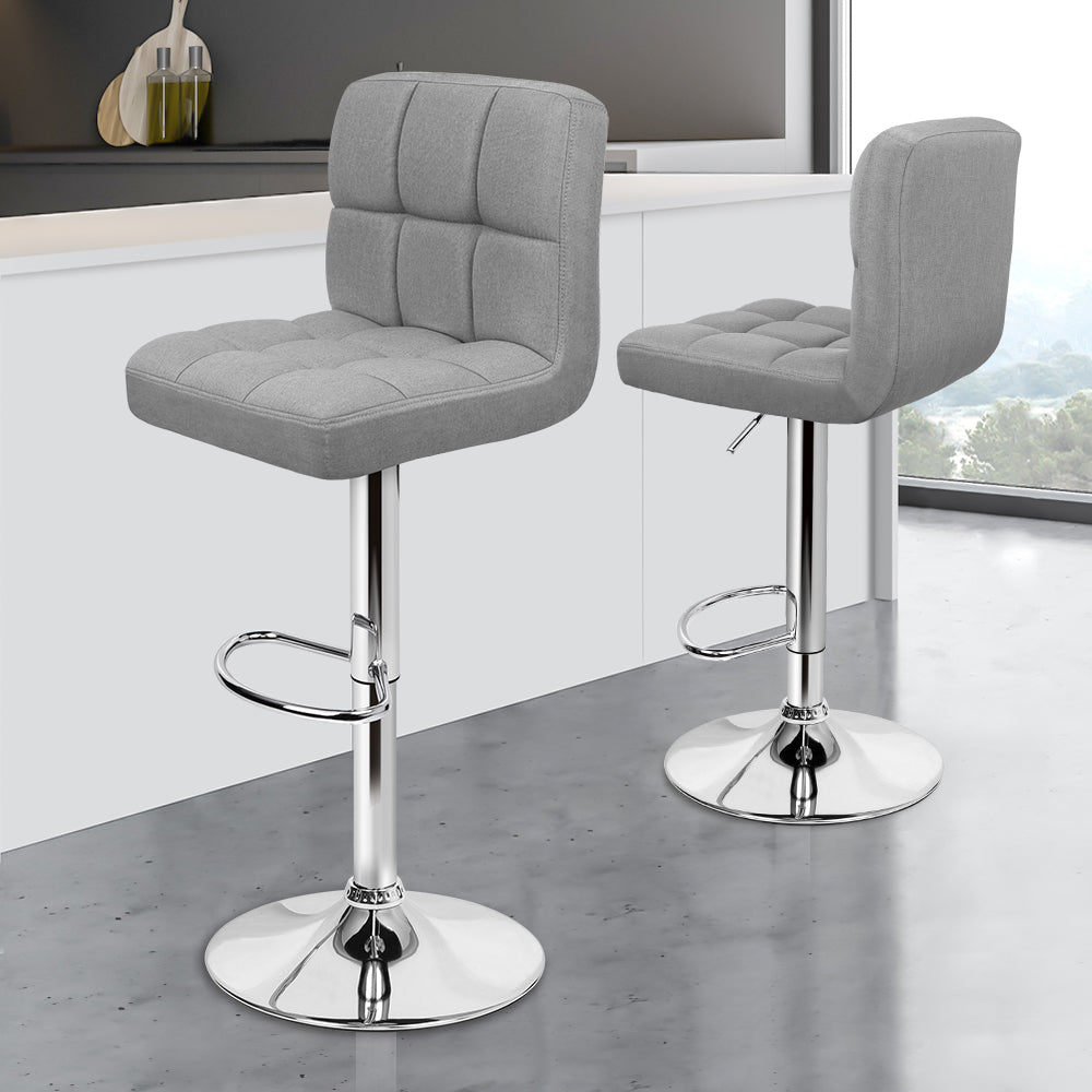 Alfordson 2x Bar Stools Ralph Kitchen Swivel Chair Fabric Gas Lift GREY