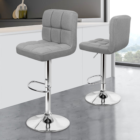 Alfordson 2x Bar Stools Ralph Kitchen Swivel Chair Fabric Gas Lift GREY