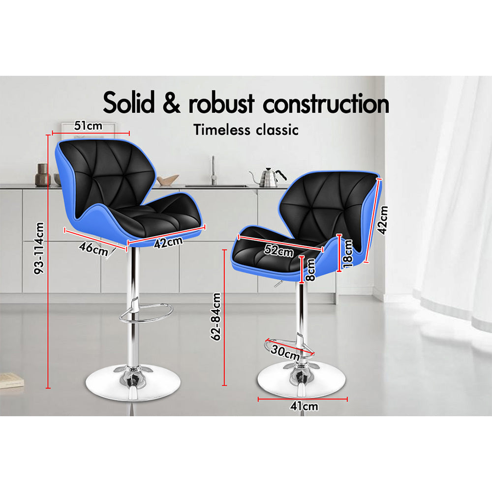 Alfordson 2x Bar Stools Willa Kitchen Gas Lift Swivel Chair Leather BLUE