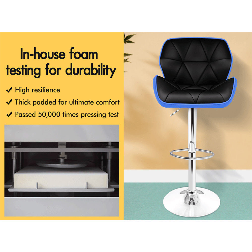 Alfordson 2x Bar Stools Willa Kitchen Gas Lift Swivel Chair Leather BLUE