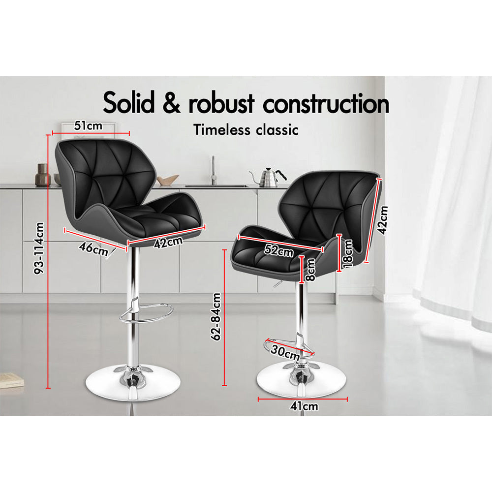 2x ALFORDSON Bar Stools Gas Lift Black Grey
