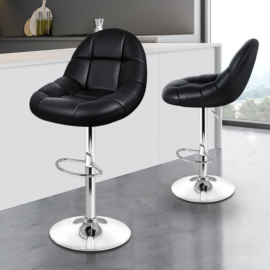 Alfordson 2x Bar Stools Pacey Kitchen Swivel Chair Leather Gas Lift BLACK