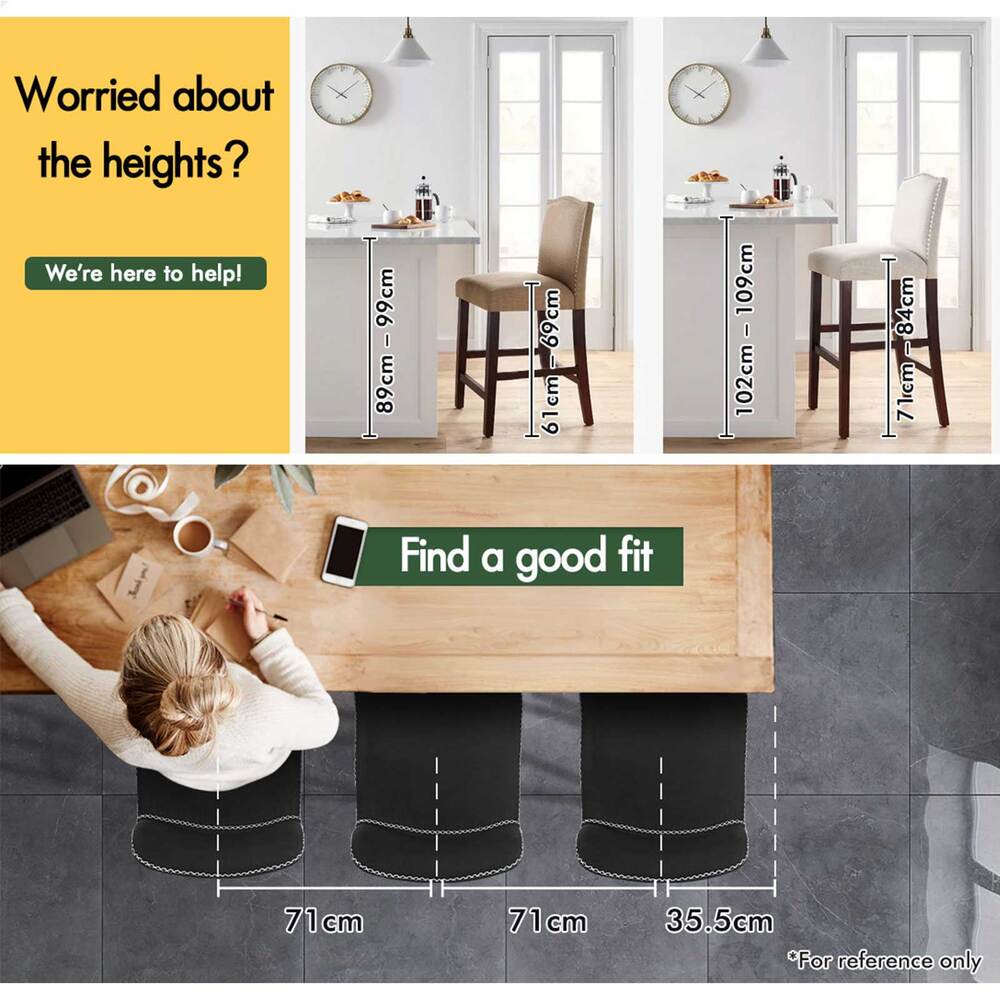 2x ALFORDSON Bar Stools Remy Vintage Fabric Black