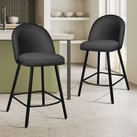 ALFORDSON 2x Bar Stools 66cm Kitchen Counter Velvet Dining Chairs Dark Grey