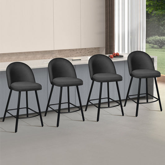 ALFORDSON 4x Bar Stools 66cm Kitchen Counter Velvet Dining Chairs Dark Grey