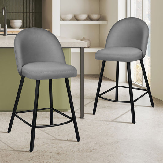 ALFORDSON 2x Bar Stools 66cm Kitchen Counter Velvet Vintage Dining Chairs Grey