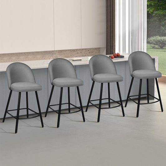 ALFORDSON 4x Bar Stools 66cm Kitchen Counter Velvet Vintage Dining Chairs Grey
