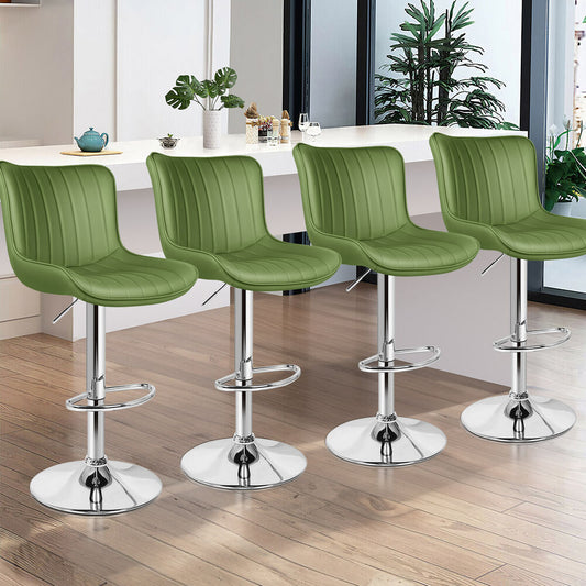 ALFORDSON 4x Bar Stools Gas Lift Leather Bar Chairs Kitchen Swivel Avocado Green