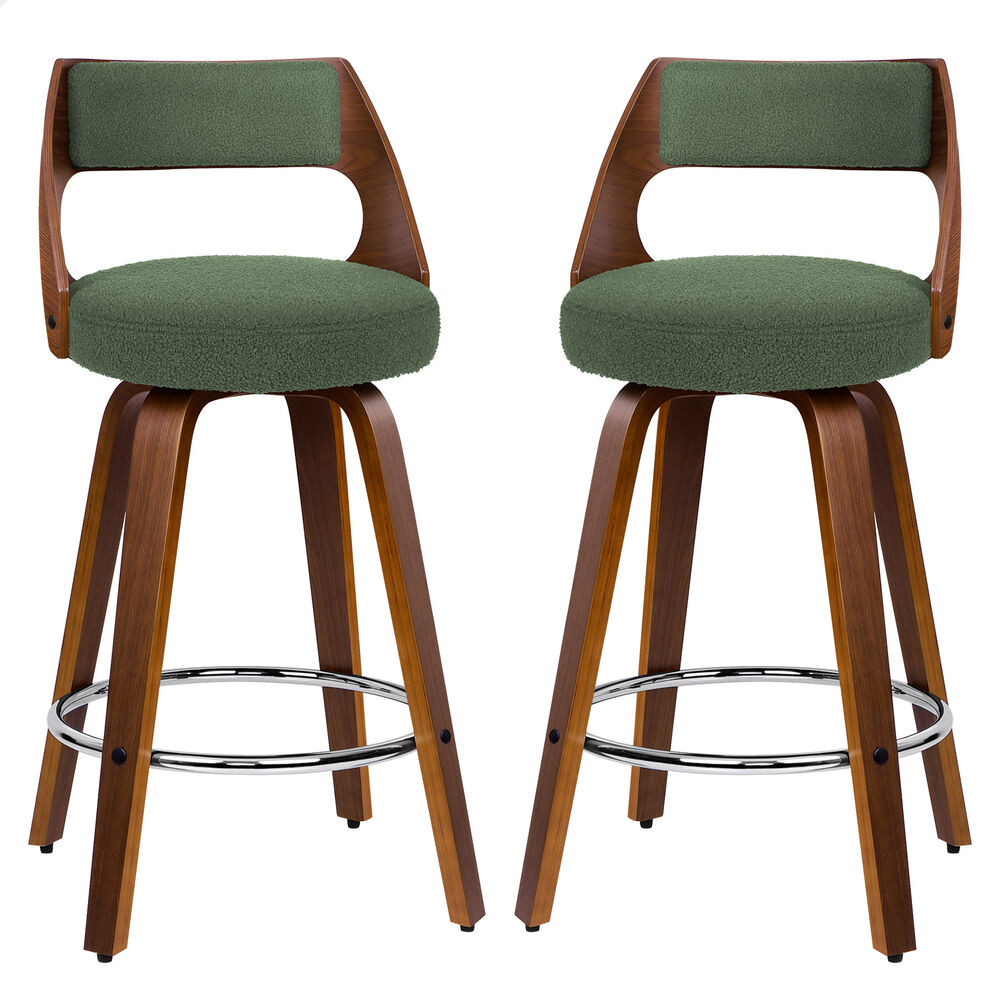 ALFORDSON 2x Swivel Bar Stools 65cm Kitchen Wooden Dining Chair Boucle Green