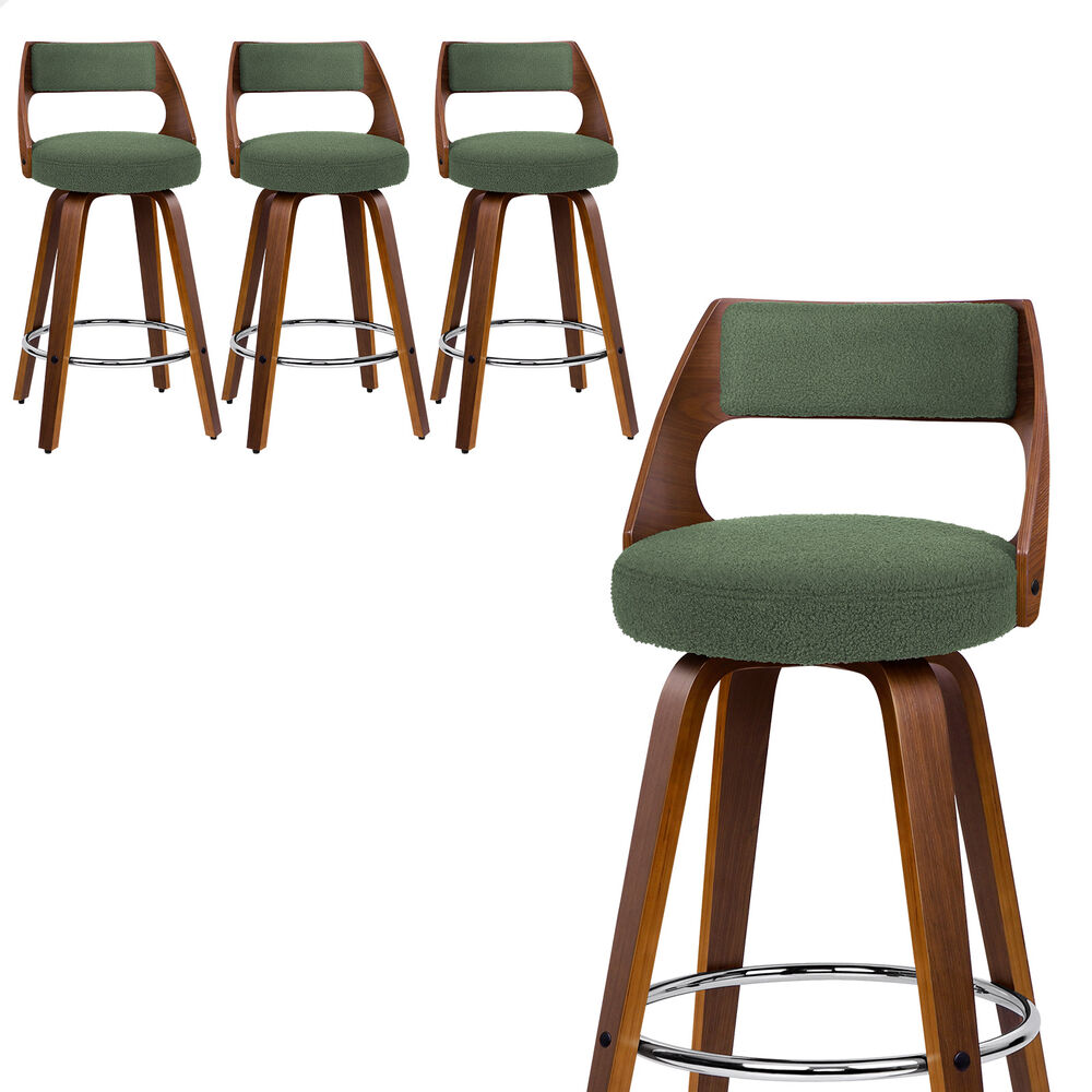 ALFORDSON 4x Swivel Bar Stools 65cm Kitchen Wooden Dining Chair Boucle Green