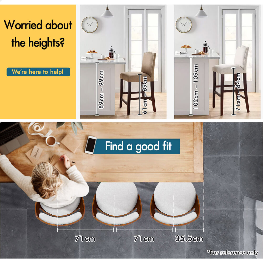 ALFORDSON 4x Swivel Bar Stools 65cm Kitchen Wooden Dining Chair Boucle White