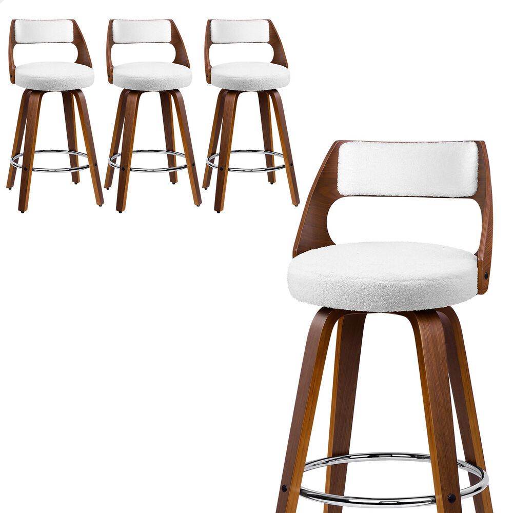 ALFORDSON 4x Swivel Bar Stools 65cm Kitchen Wooden Dining Chair Boucle White