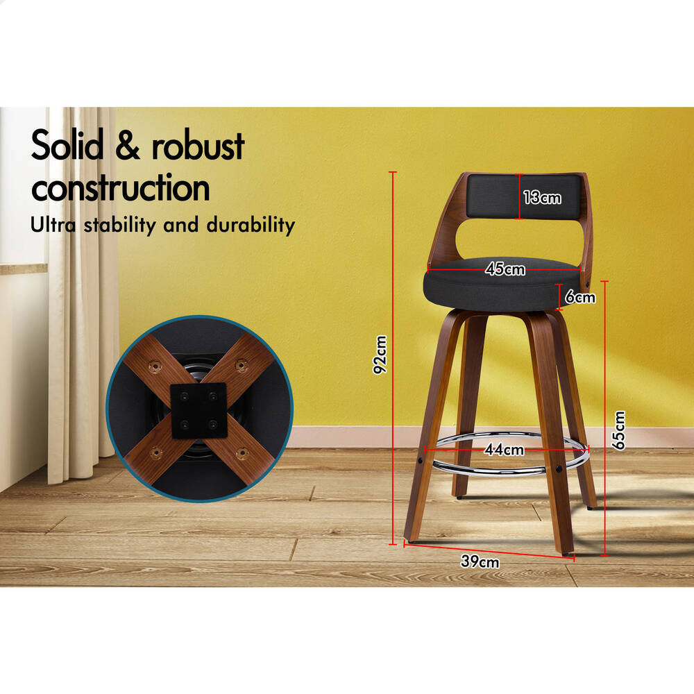 2x ALFORDSON Bar Stools Eden Kitchen Fabric Black