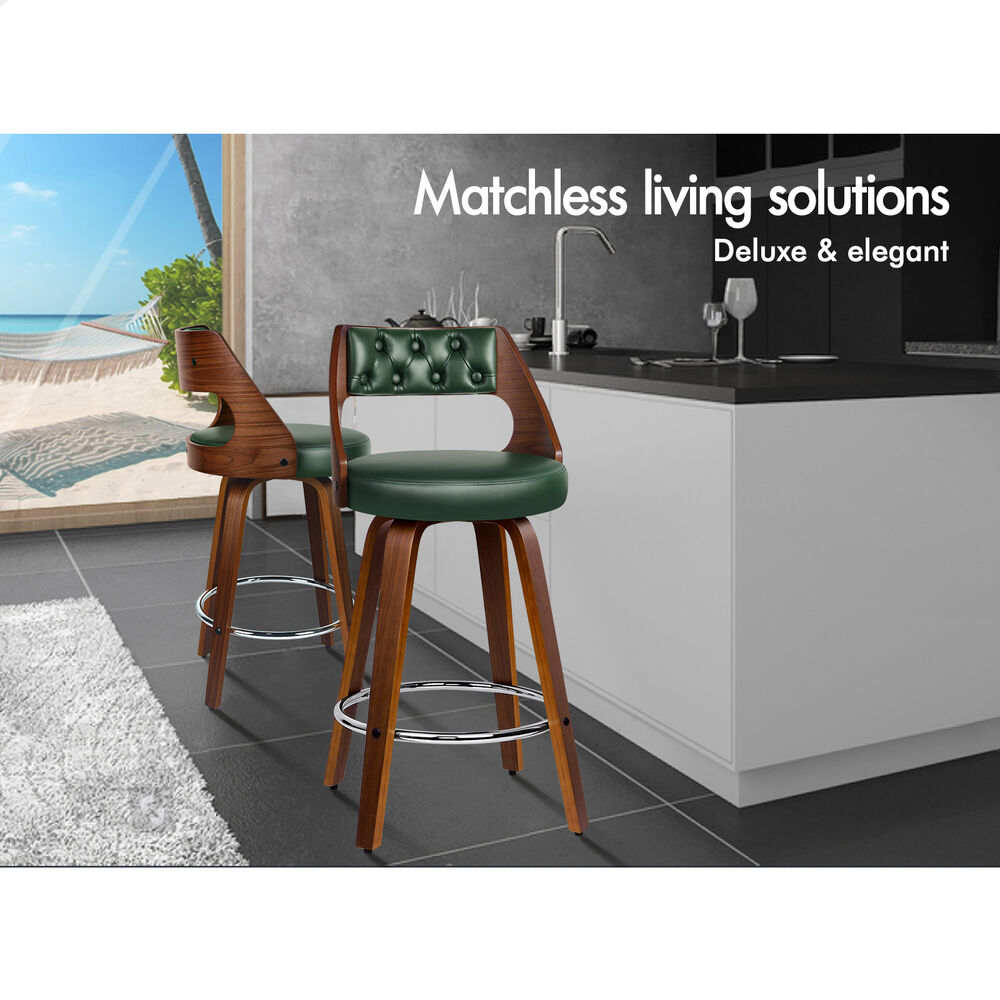 ALFORDSON 2x Swivel Bar Stools 65cm Eden Kitchen Wooden Dining Chair Green