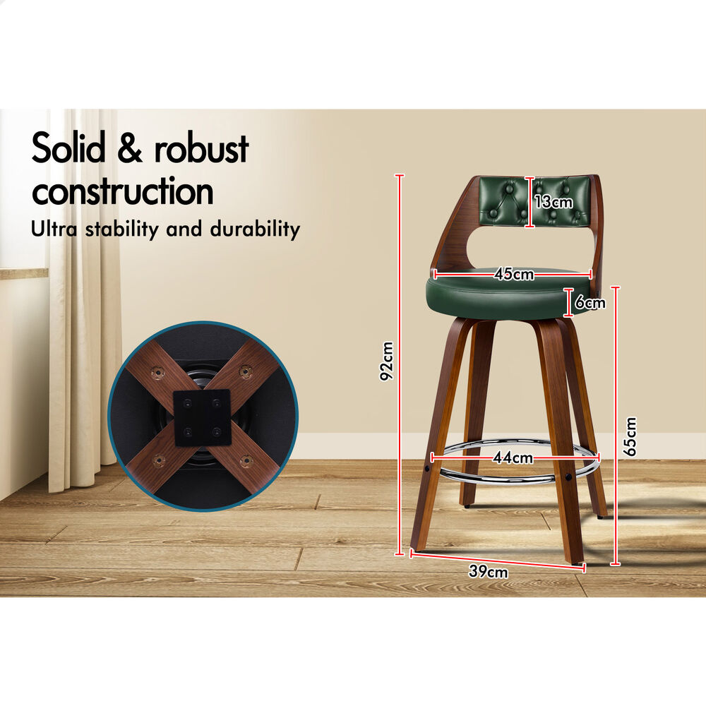 ALFORDSON 4x Swivel Bar Stools 65cm Eden Kitchen Wooden Dining Chair Green
