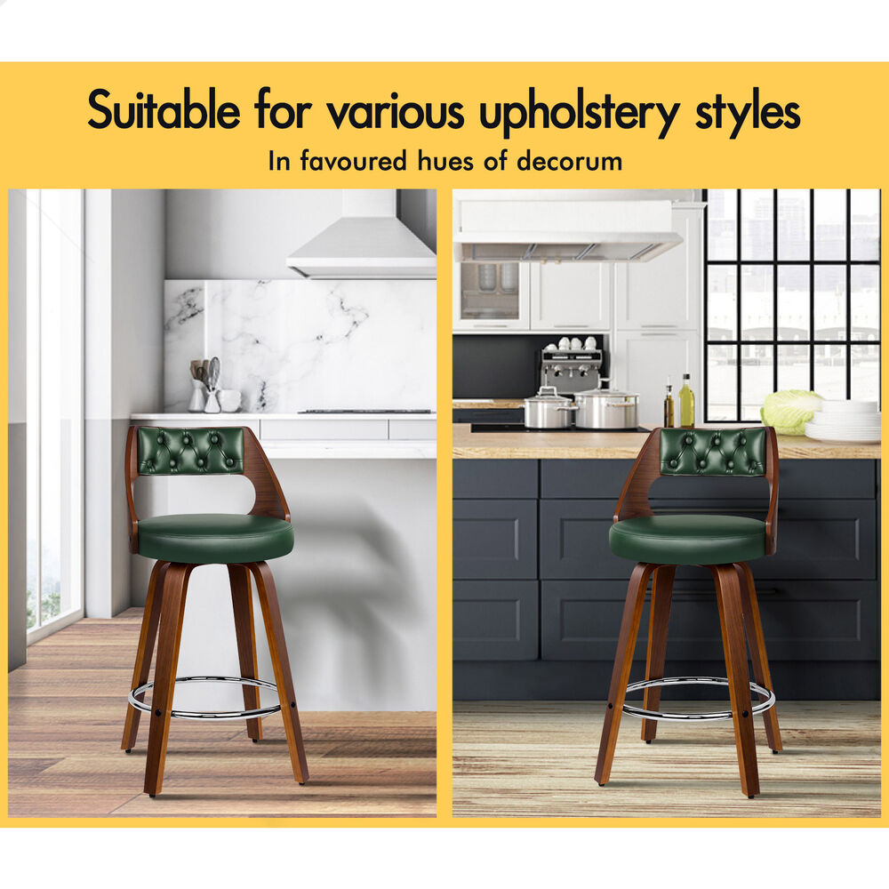 ALFORDSON 4x Swivel Bar Stools 65cm Eden Kitchen Wooden Dining Chair Green
