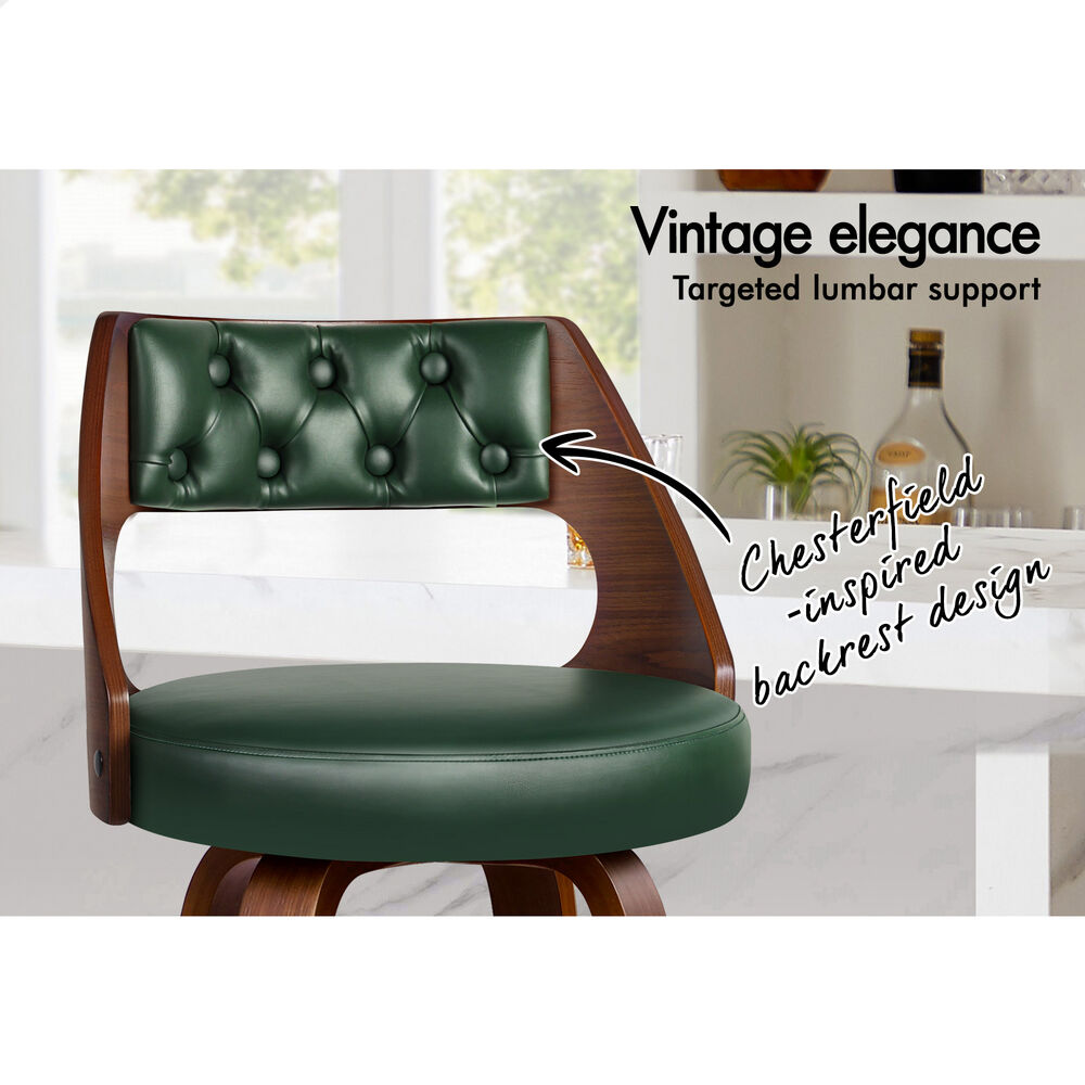 ALFORDSON 4x Swivel Bar Stools 65cm Eden Kitchen Wooden Dining Chair Green