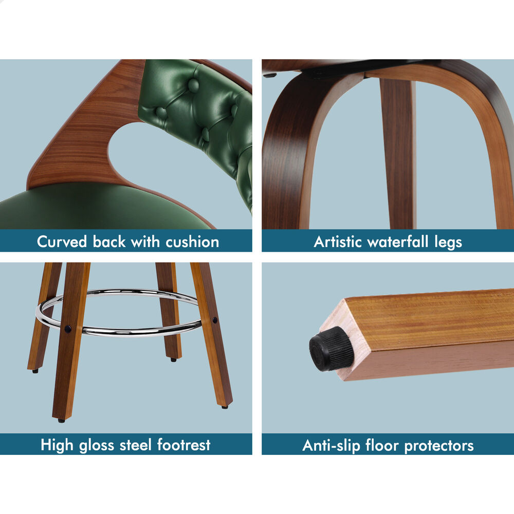 ALFORDSON 4x Swivel Bar Stools 65cm Eden Kitchen Wooden Dining Chair Green