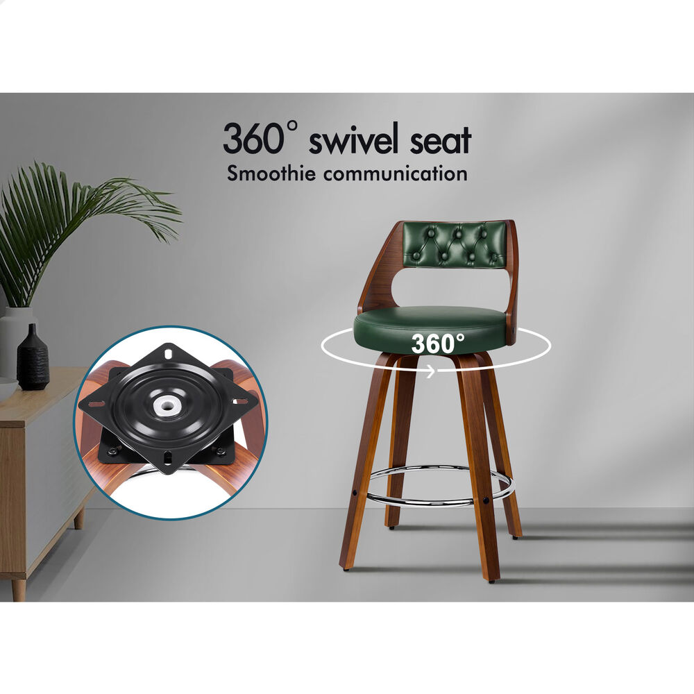 ALFORDSON 4x Swivel Bar Stools 65cm Eden Kitchen Wooden Dining Chair Green