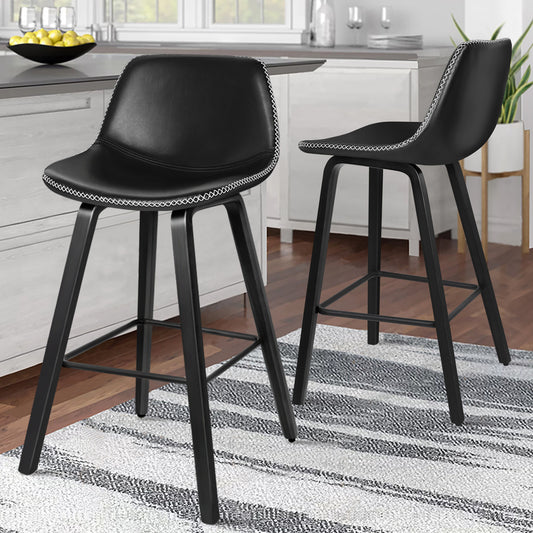 2x ALFORDSON Bar Stools Faux Leather All Black