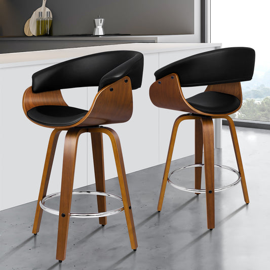 Alfordson 2x Wooden Bar Stools Dacre Kitchen Swivel Dining Chair BLACK