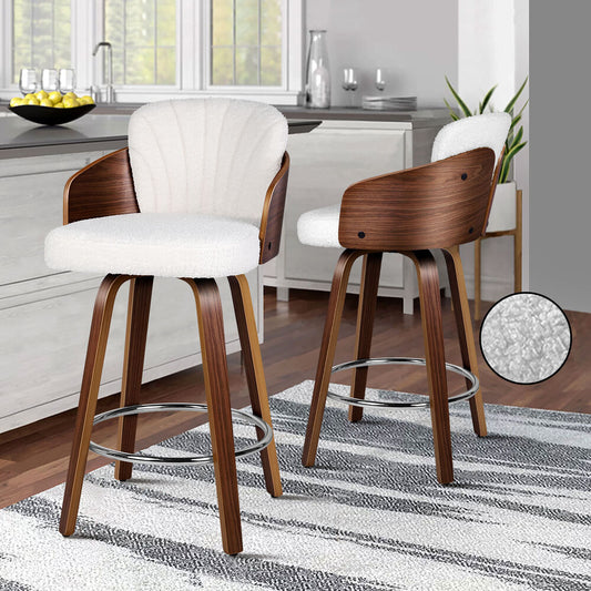 ALFORDSON 2x Swivel Bar Stools Alice Kitchen Wooden Dining Chair Boucle White