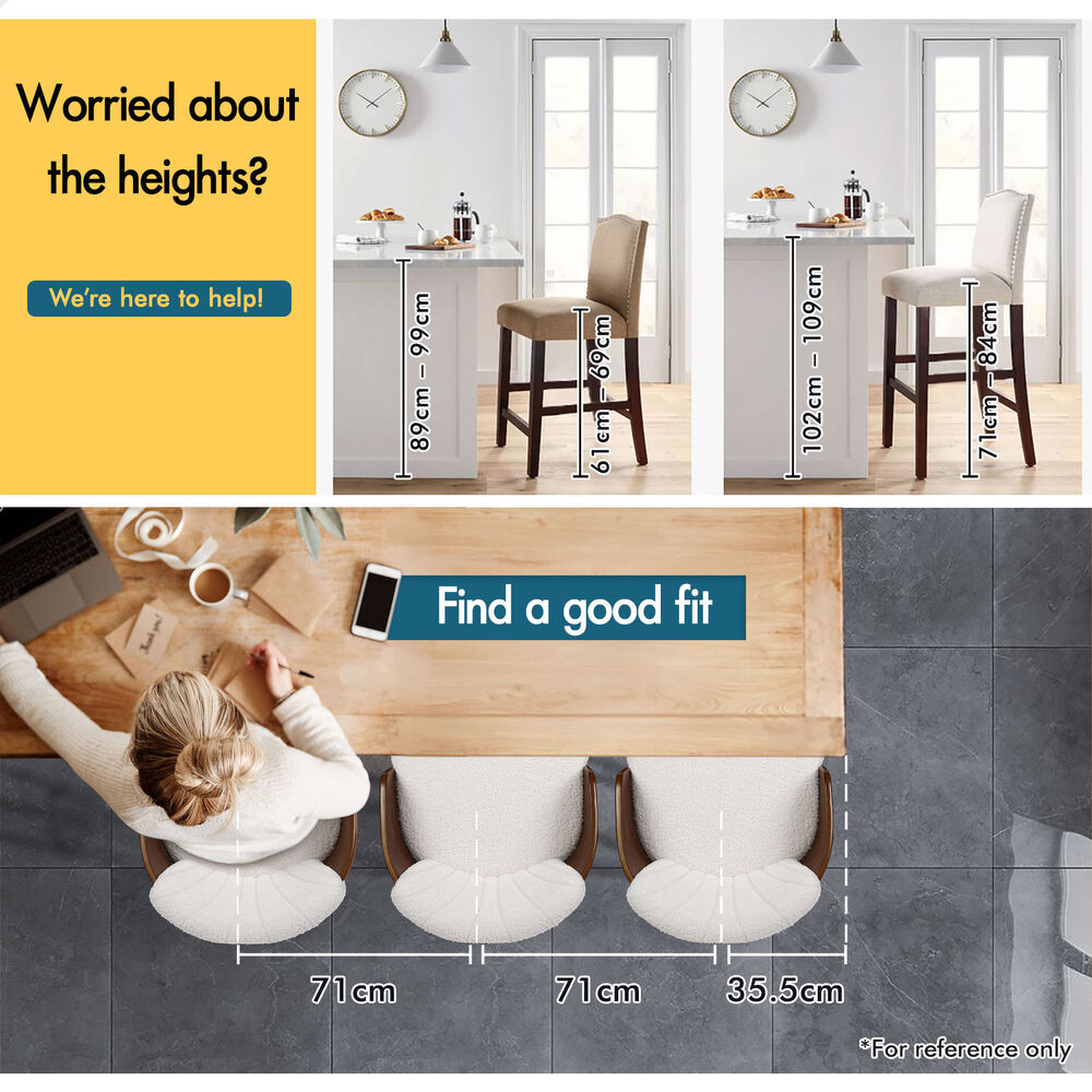 ALFORDSON 2x Swivel Bar Stools Alice Kitchen Wooden Dining Chair Boucle White