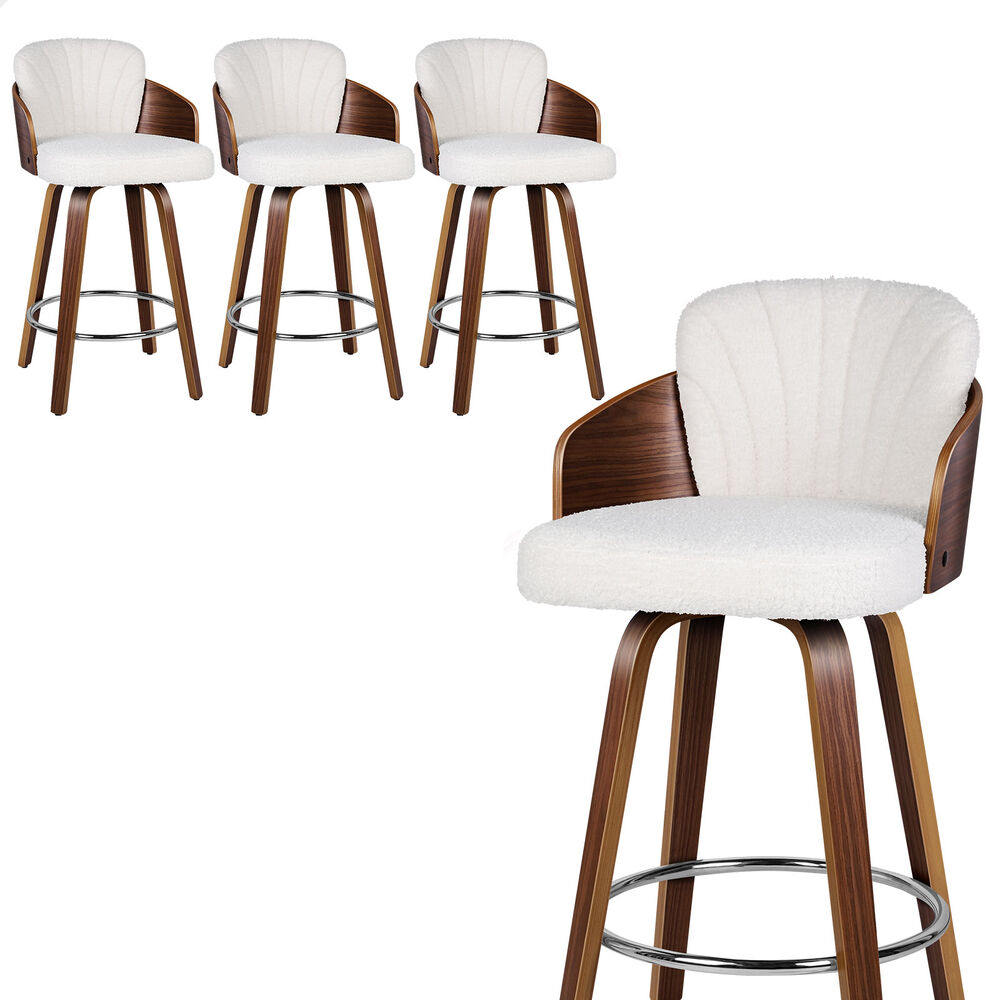 ALFORDSON 4x Swivel Bar Stools Alice Kitchen Wooden Dining Chair Boucle White